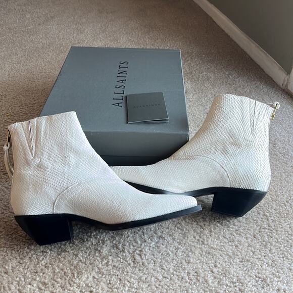 ALL SAINTS Lenora Snake Embossed
White Leather Minimalist Neutral Booties - Picture 5 of 12